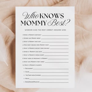 Who knows mommy best, baby shower game minimalist editable template. Instant download