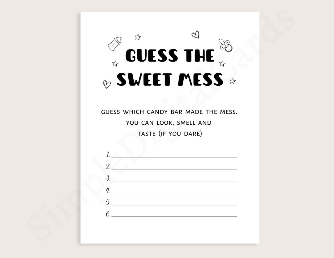 Guess the Sweet Mess, Baby Shower Game Minimalist, Digital Download - Etsy