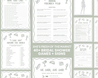 Bridal Shower Games Bundle and Signs - She’s Fresh Off the Market. Editable, Printable Games.