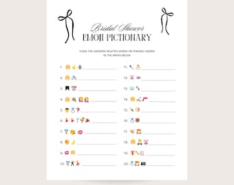 Emoji Pictionary - Bridal Shower Game. Minimalist, Vintage Bow. Printable. Digital download