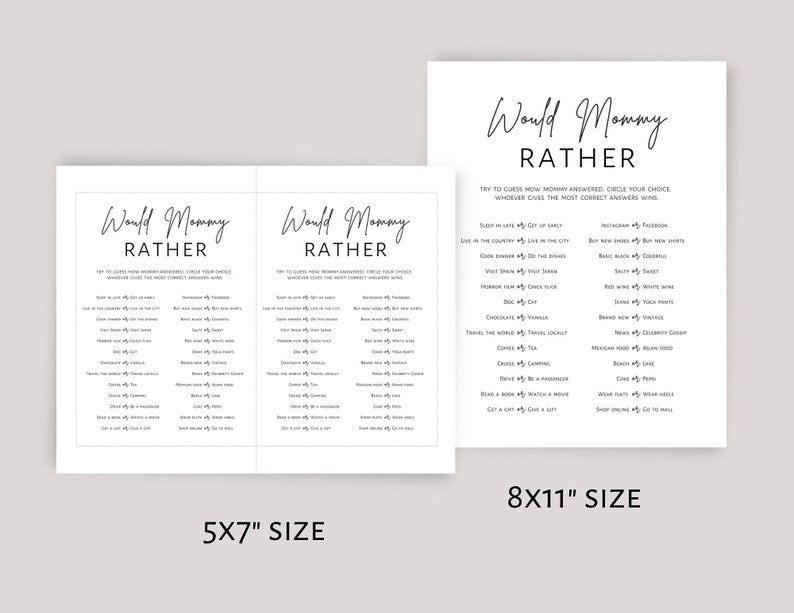 minimalist printable baby shower game
