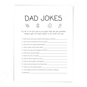 Dad Jokes baby shower games, minimalist printable game, baby shower game funny, coed baby shower, digital download