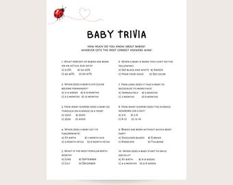 Trivia - Summer Baby Shower Game Printable. Digital download
