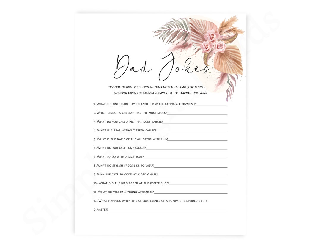 Dad Jokes Baby Shower Game Boho, Pampas Grass, Floral Baby Shower, Boy