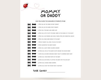 Guess Who Mommy Or Daddy - Summer Baby shower game Printable. Digital download