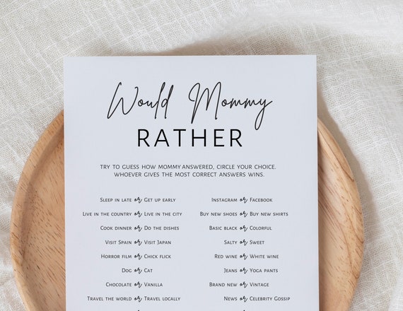 Would Mommy Rather Baby Shower Game: Minimalist Printable (Digital Download)