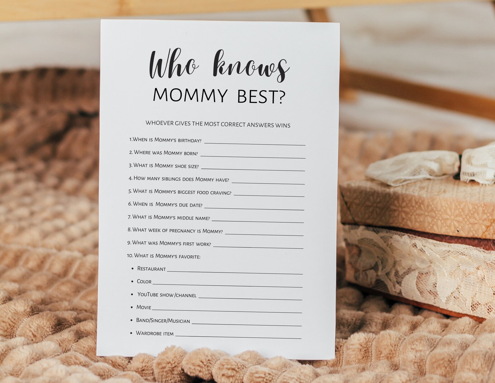 Who Knows Mommy Best Baby Shower Game Questions Game Black Etsy