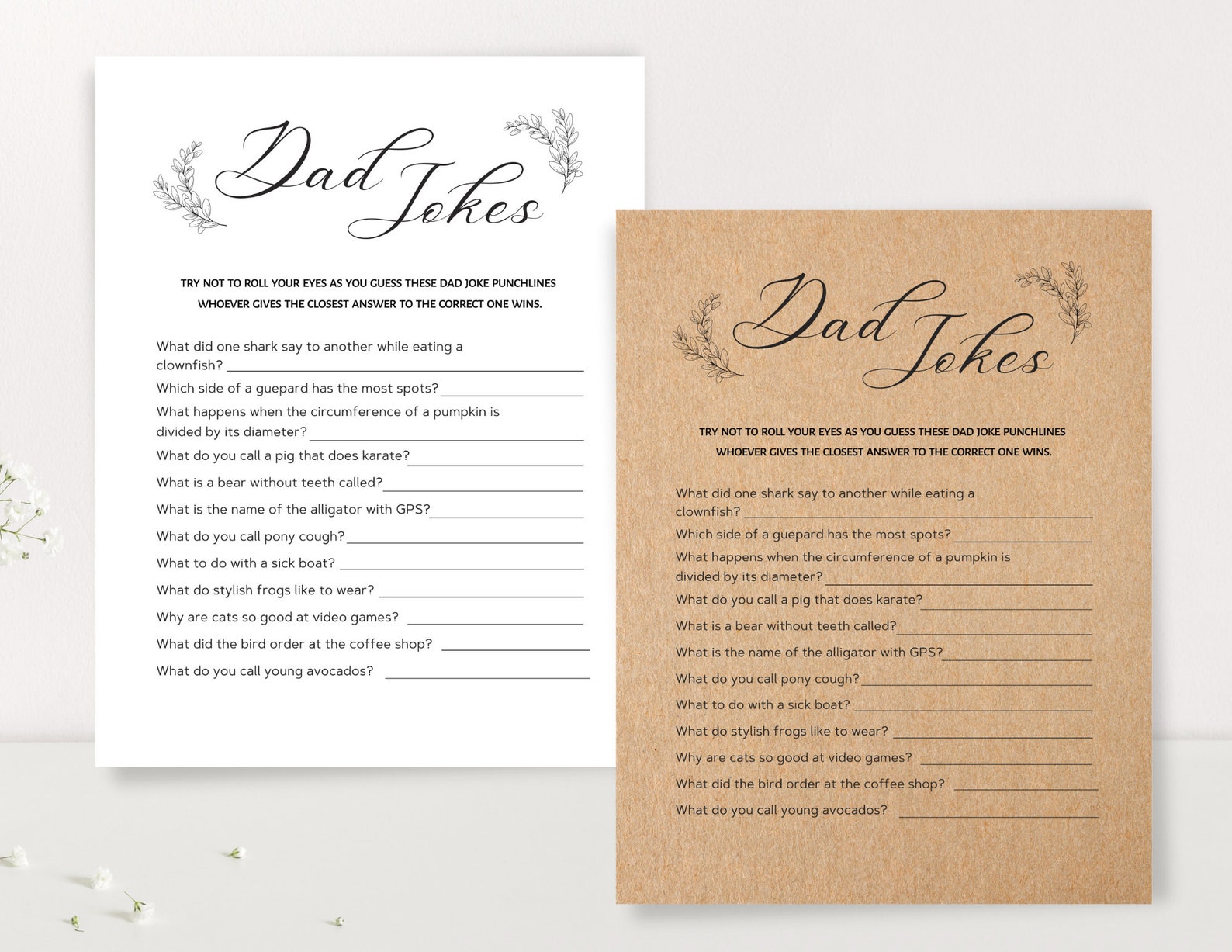 Dad Jokes Baby Shower Games Printable Baby Shower Game Etsy