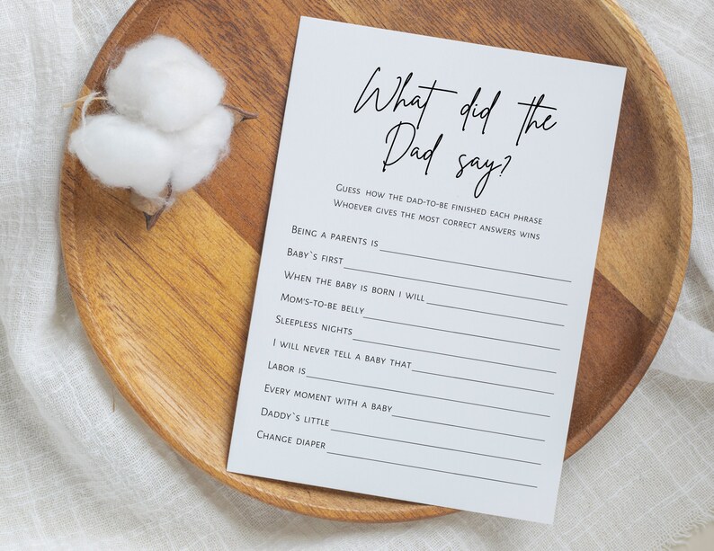What Did the Dad Say, Baby Shower Game, Who Can Finish Daddy's Phrase ...