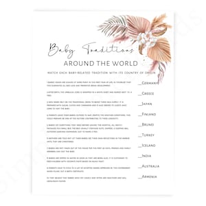 Baby traditions around the world, baby shower game boho, game floral, boy, girl gender neutral, game printable, digital download