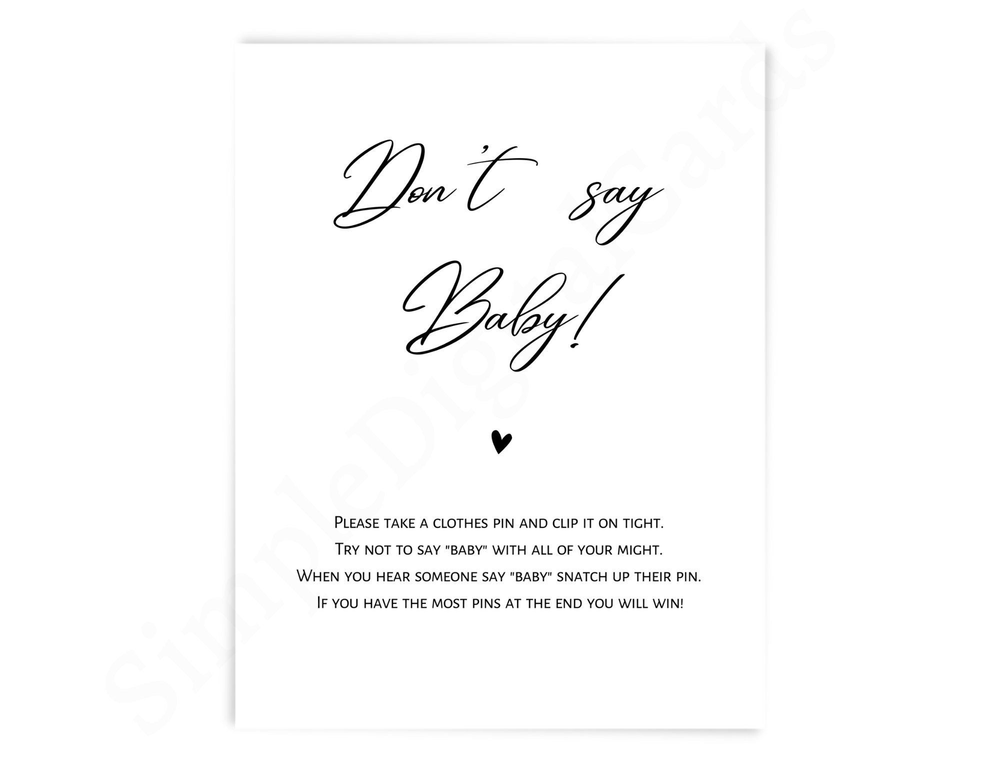 Don't Say Baby Sign Baby Shower Game Minimalist Black Etsy