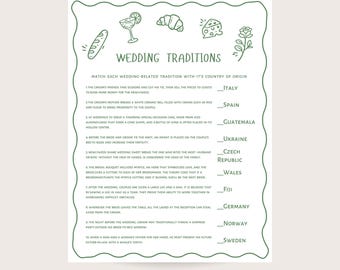 Wedding Traditions Bridal Shower Game - Fresh off the market. Printable Game.