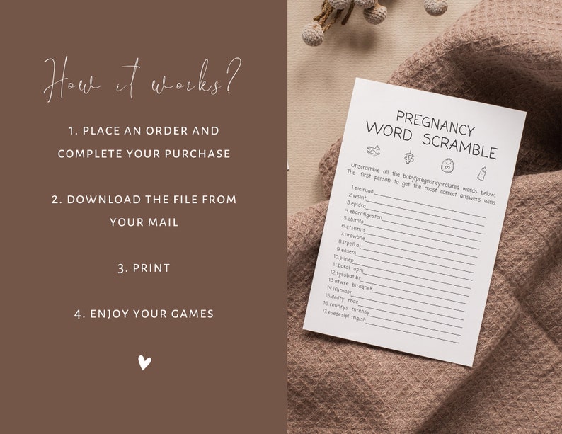Word Scramble Baby Shower Game Cards - 30 Cards + Answer Card, Jungle Safari Floral Theme, Gender Neutral - View #10