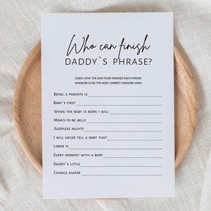 Who Can Finish Daddy's Phrase, Baby Shower Games, Couple Baby Shower ...