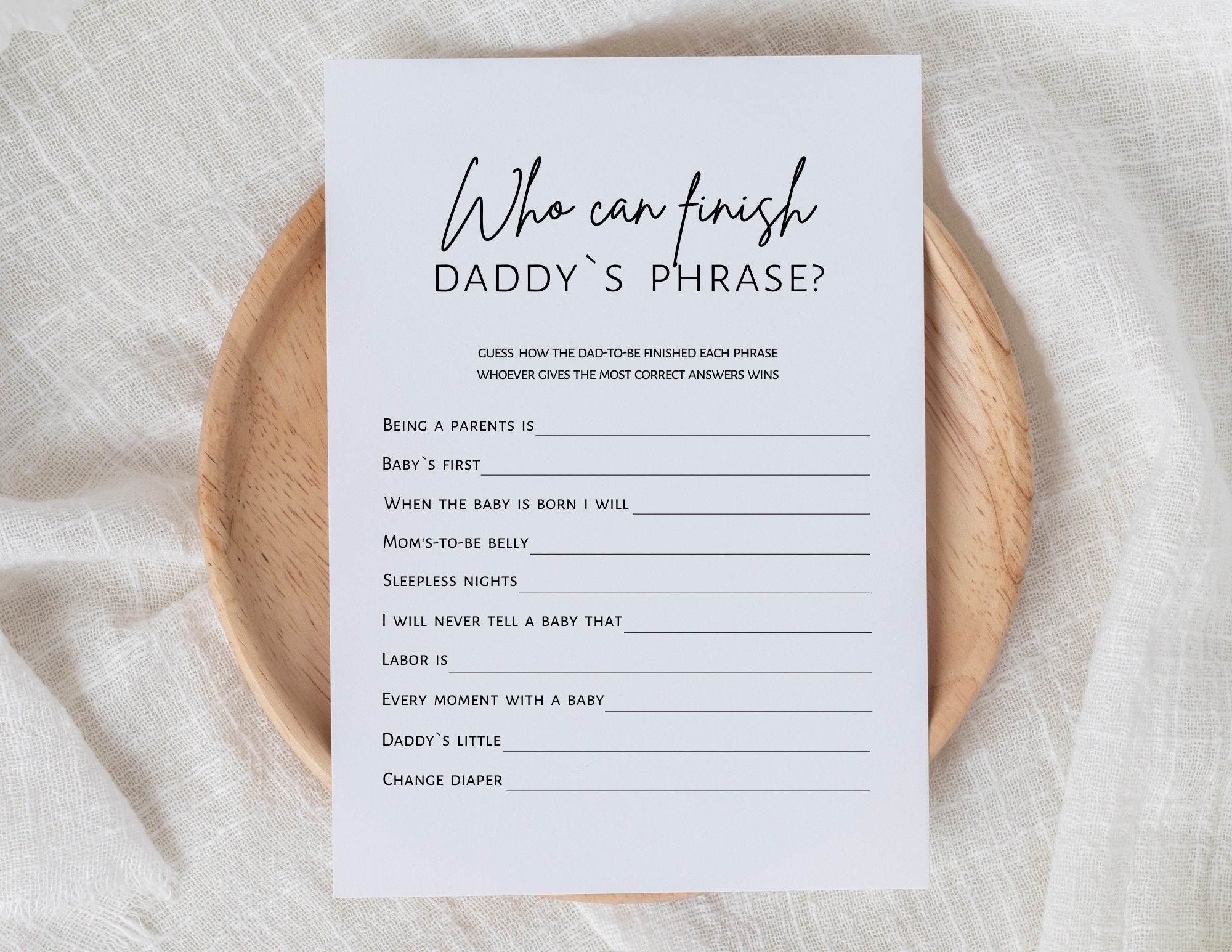 Who Can Finish Daddy's Phrase, Baby Shower Games, Couple Baby Shower ...