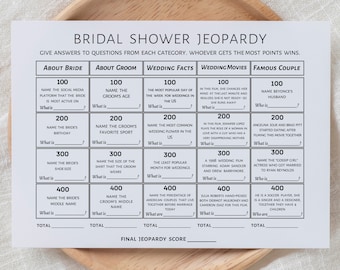 Bridal shower jeopardy game, bridal shower games printable, bridal jeopardy, minimalist modern game, instant download