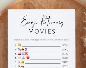 Emoji Pictionary Movies, bridal shower games, emoji game, minimalist printable game, instant download