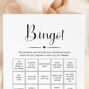 Find the guest bingo, baby shower game minimalist, find someone who, boy, girl, gender neutral, printable game, digital download