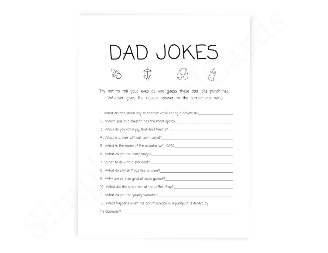 Dad Jokes Baby Shower Games, Minimalist Printable Game, Baby Shower Game Funny, Coed Baby Shower