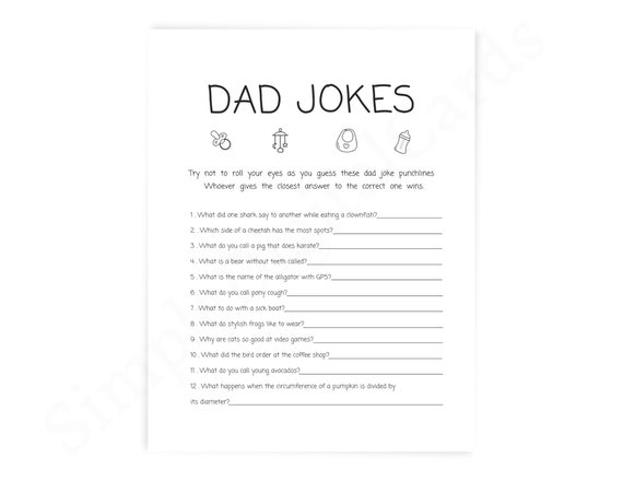 Dad Jokes Baby Shower Game: Minimalist Printable (Digital Download)