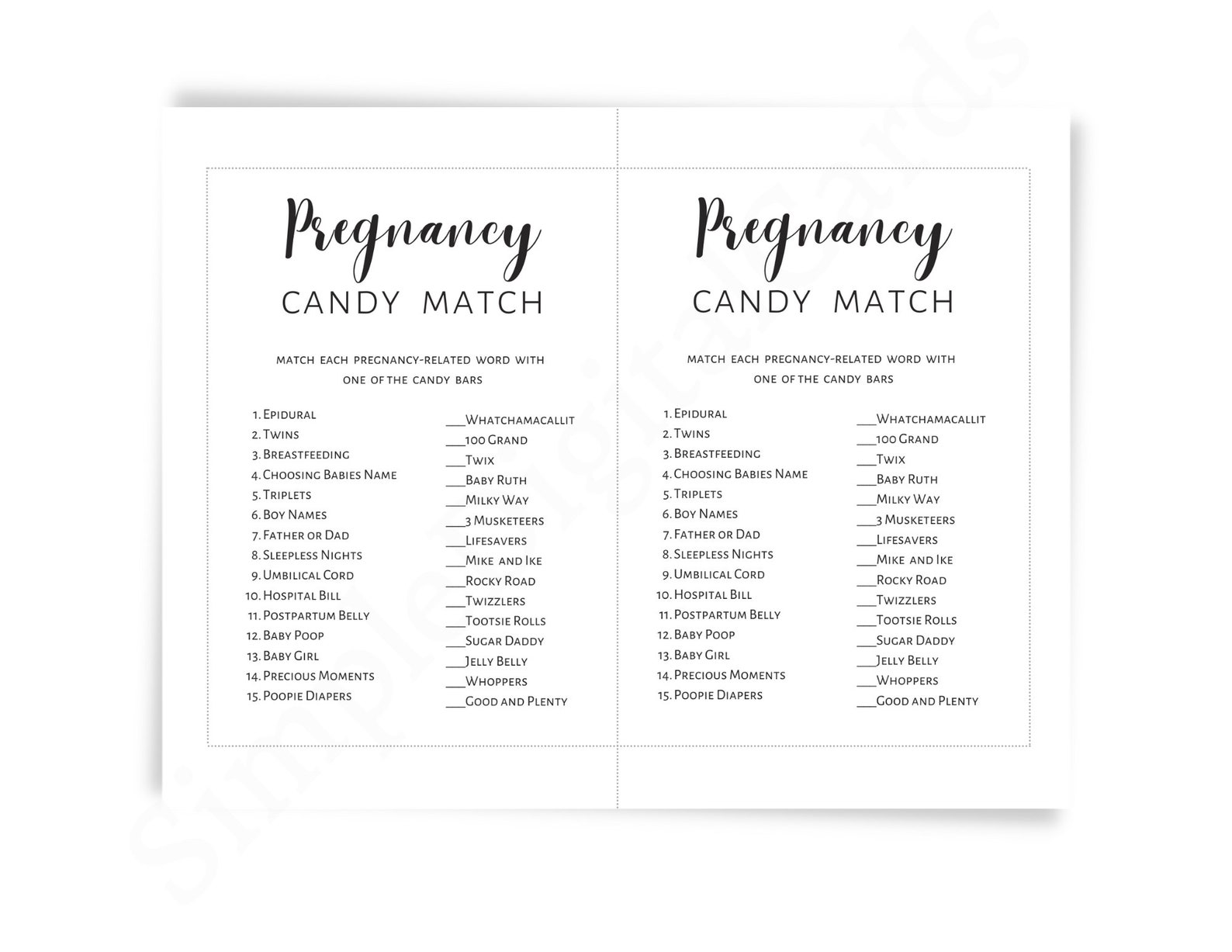 Pregnancy Candy Match, Baby Shower Game, Guess Candy Game, Black White ...