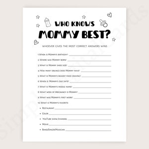 Who knows mommy best, baby shower game minimalist, digital download