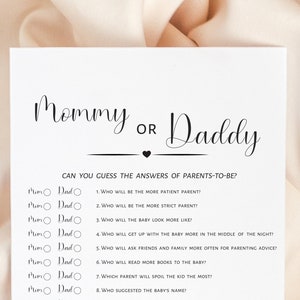 Mommy or daddy, baby shower game minimal, guess who game, boy, girl, printable game, digital download