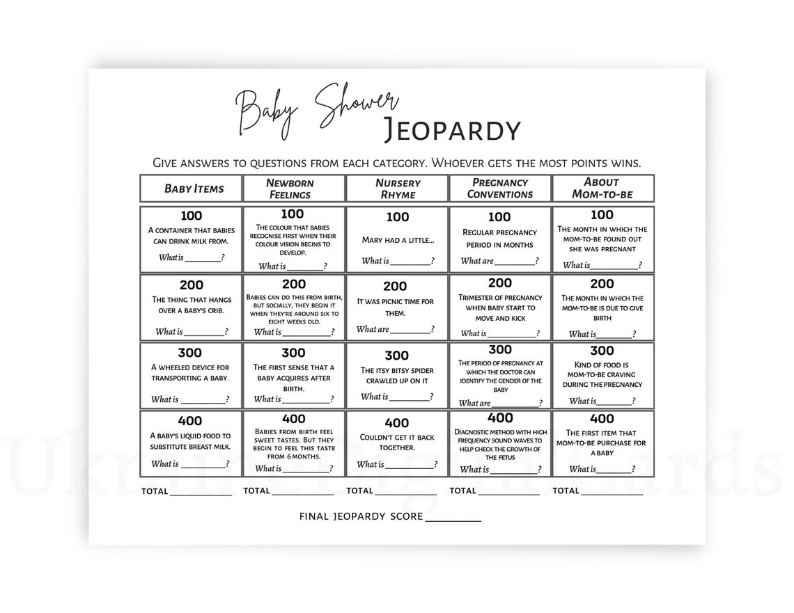 Baby Jeopardy, Baby Shower Games, Jeopardy Game, Baby Shower Quiz ...