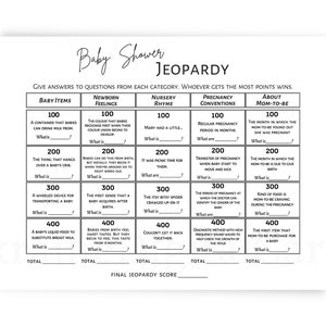 Baby Shower Jeopardy Game: Printable Quiz (Digital Download)