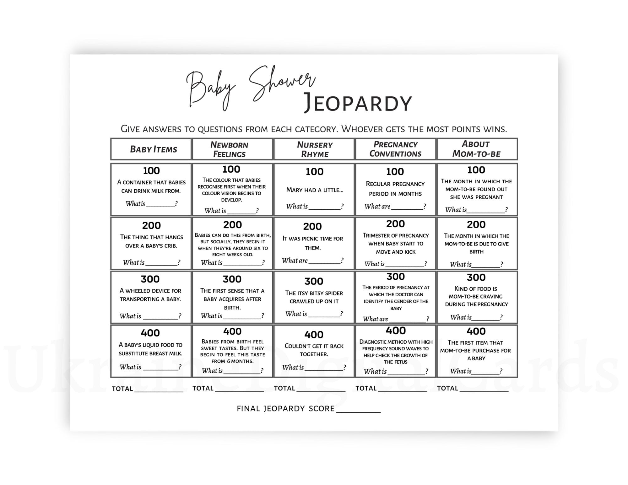 Baby Jeopardy, Baby Shower Games, Jeopardy Game, Baby Shower Quiz