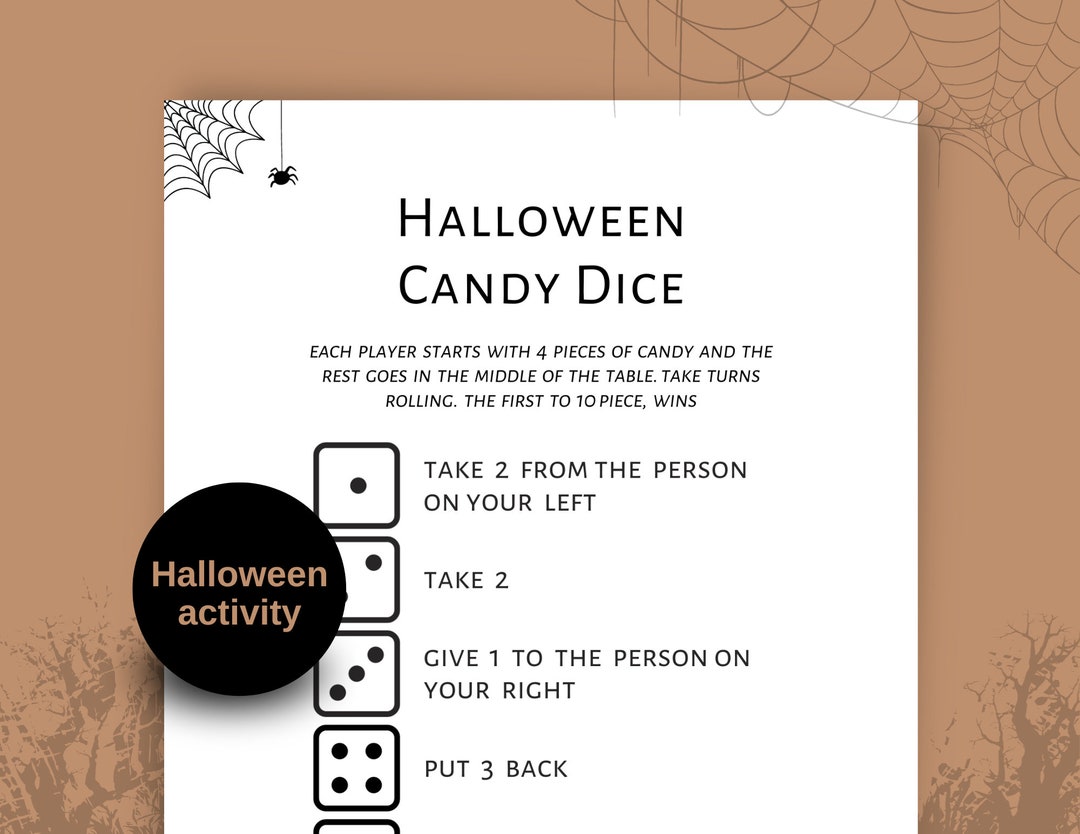 Halloween Candy Dice Game Printable, Halloween Game for Kids and Adult ...