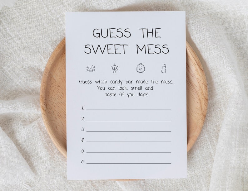 Guess the Sweet Mess Baby Shower Game Printable Minimalist Etsy
