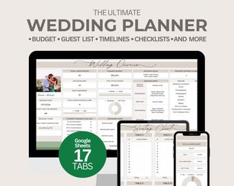 Digital Wedding Planner Spreadsheet: Budget, Guest List, Timeline (Google Sheets)