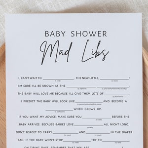 Babyparty Mad Libs Spiel: Minimalistisch zum Ausdrucken (PDF)