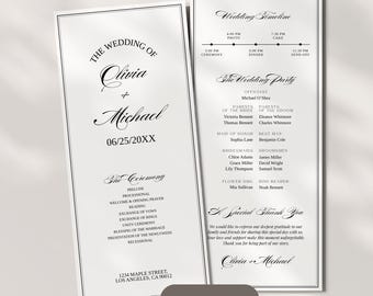 Old Money, Simple Wedding Ceremony Program 4x9, Editable Canva Template Instant Download