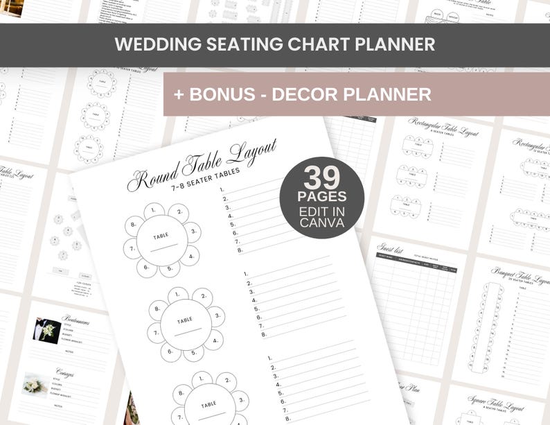Wedding Seating Chart Planner: Round & Rectangular Tables (Digital Download) image 1