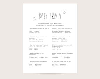 Baby trivia, baby shower game printable, digital download