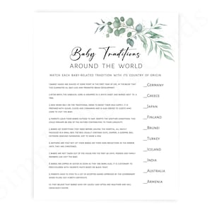 Baby Traditionen auf der ganzen Welt Baby-Dusche-Spiel grün, Baby-Dusche-Spiel Junge, Mädchen, geschlechtsneutral, digitaler Download