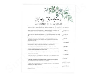 Baby Traditions Around the World Game: Greenery Baby Shower (Digital Download)