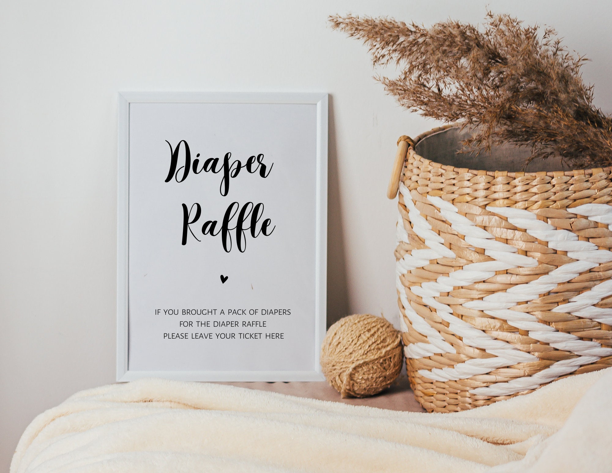 Diaper Raffle Sign With Tickets, Baby Shower Game, Black White Simple ...
