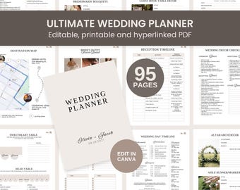Wedding planner Canva, editable printable wedding binder, digital download