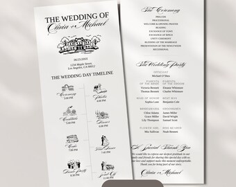 Elegant Wedding Ceremony Program 4x9, Editable Canva Timeline Template Instant Download