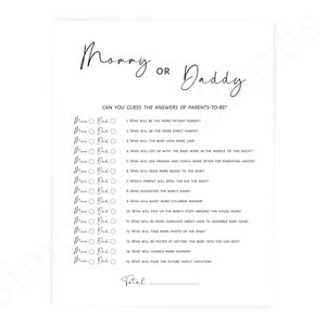 Mommy or daddy, baby shower game minimalist, game mom or dad, boy, girl gender neutral, game printable, digital download