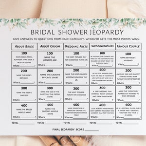 Bridal Shower Jeopardy Game: Greenery Design (Digital Download)