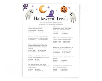 Halloween game trivia, halloween game for adult, halloween quiz, halloween party game for kids, digital download