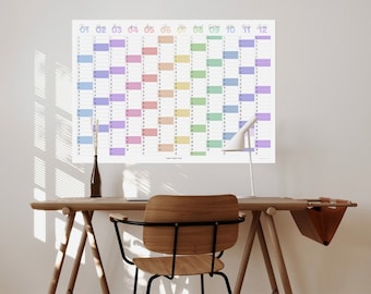 Large 2024 Wall Planner Colourful Horizontal Calendar