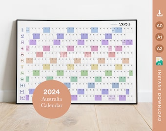 2024 Wall Planner Calendar Colour | Horizontal Rainbow | Digital download and print