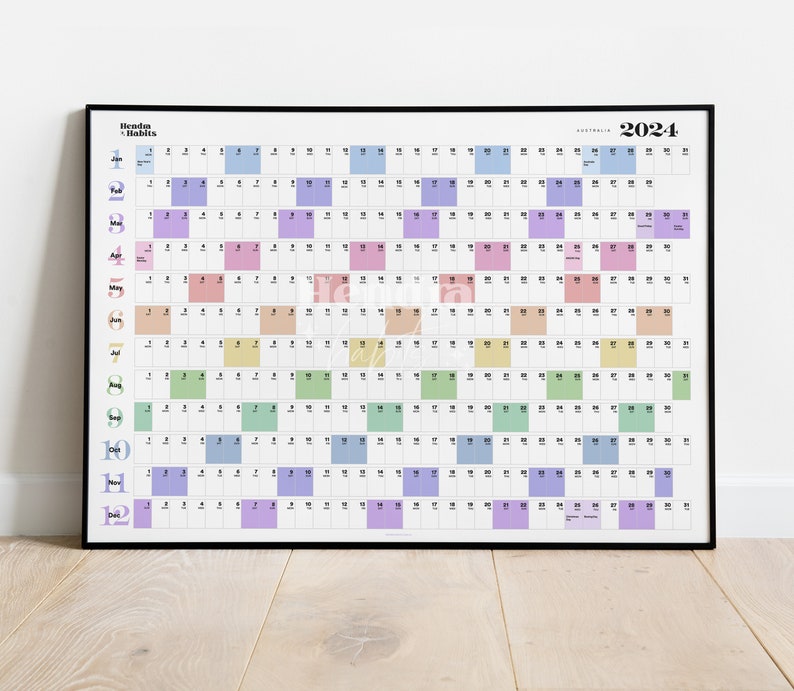 2024 Wall Planner Calendar Colour A2 Rainbow AUSTRALIAN Wall Calendar Year to View Landscape image 1