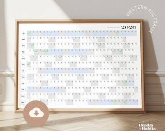 WESTERN AUSTRALIA, Australia Calendar 2026 | Wall Planner ~ Includes School Holidays.