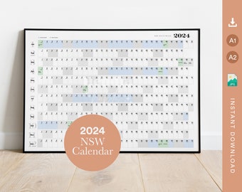 NEW SOUTH WALES, Australia Calendar 2024 | Wall Planner ~ Includes School Holidays.